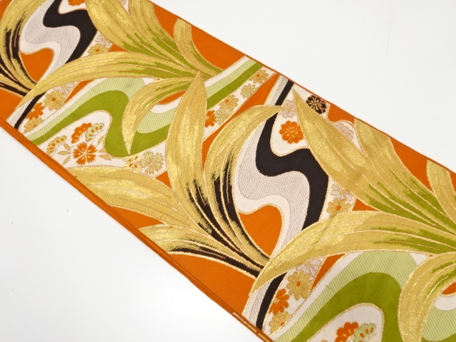 JAPANESE KIMONO / ANTIQUE FUKURO OBI / SILK / WOVEN FLORAL PLANTS